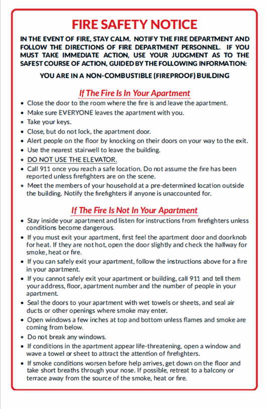 HPD Fire Safety Notice – 5.5" x 8.5" Label
